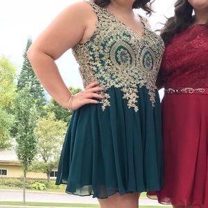 Turquoise and gold short formal dress